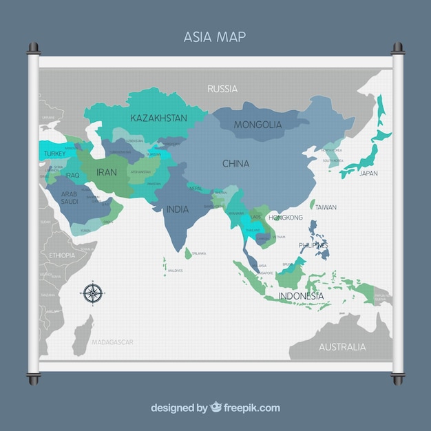 Fondo de mapa de asia en esrilo plano