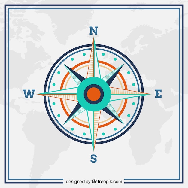 Vector gratuito fondo de mapa del mundo con brújula en diseño plano