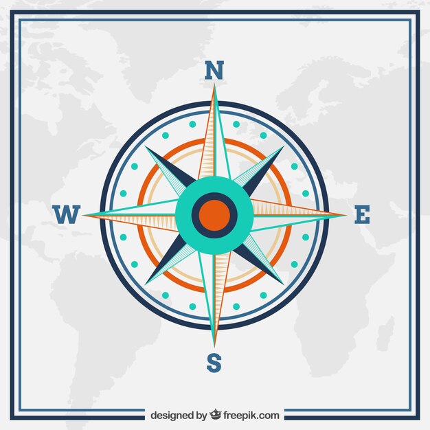 Fondo de mapa del mundo con brújula en diseño plano