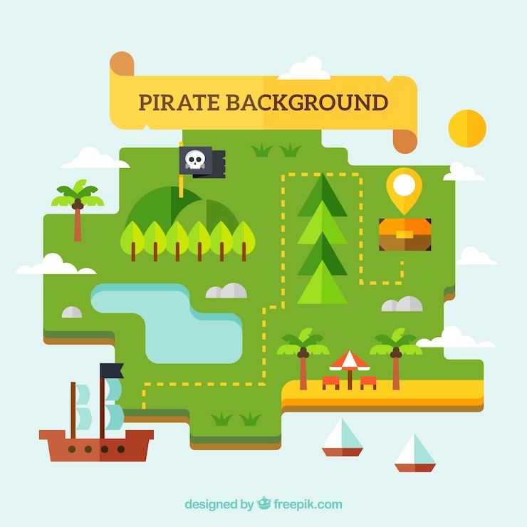 Vector gratuito fondo de mapa del tesoro en diseño plano 