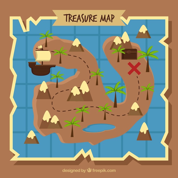 Vector gratuito fondo de mapa del tesoro con palmeras