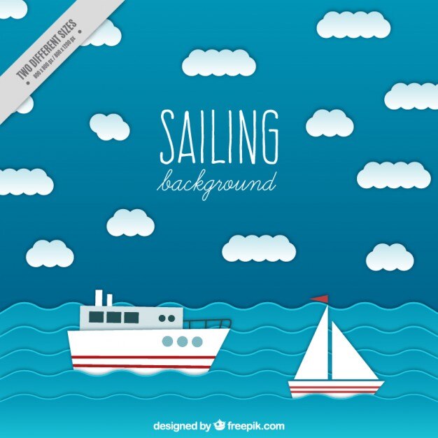 Fondo de mar con barcos en diseño plano
