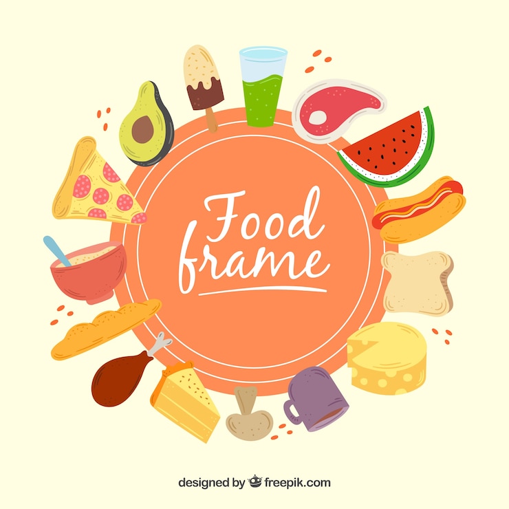 Vector gratuito fondo de marco de alimentos redondo