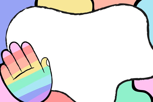 Fondo de marco de arco iris LGBTQ +, lindo vector de doodle pastel