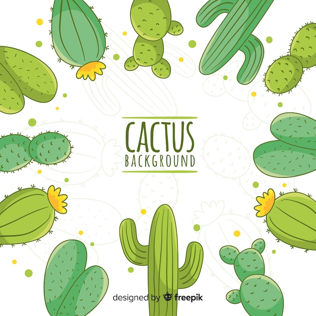 Fondo marco de cactus dibujado a mano