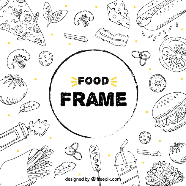 Fondo de marco de comida en estilo dibujo a mano