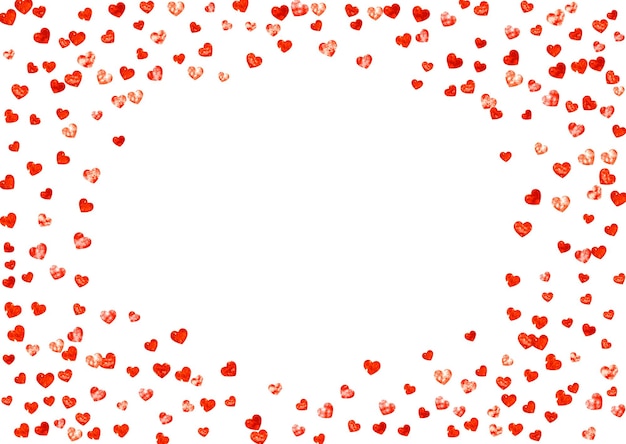 Fondo de marco de corazón con corazones de brillo dorado Día de San Valentín Confeti de vector Textura dibujada a mano