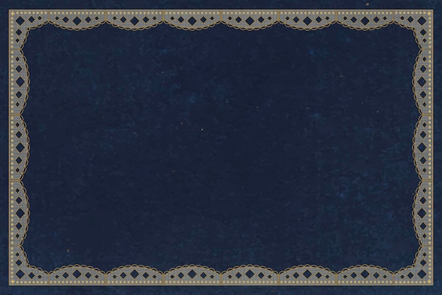 Fondo de marco de encaje elegante, vector de diseño de crochet azul marino