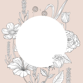 Fondo de marco de flor estética, botánico vintage en vector beige