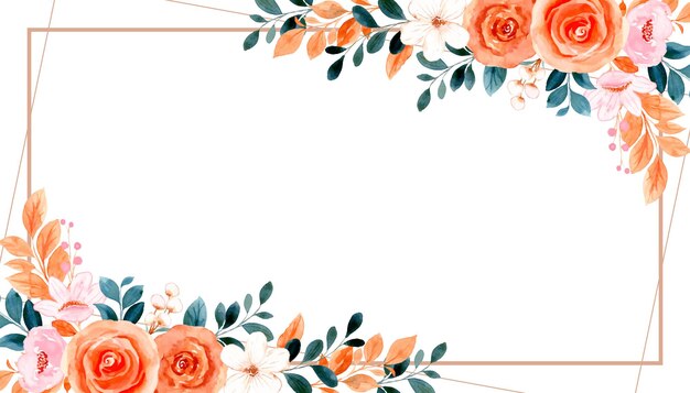 Fondo de marco de flor rosa naranja acuarela