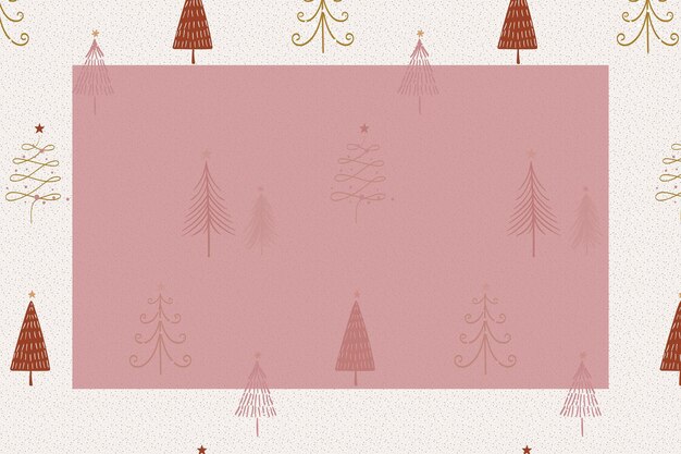 Fondo de marco de Navidad, doodle de invierno, patrón de pinos lindo en vector rojo