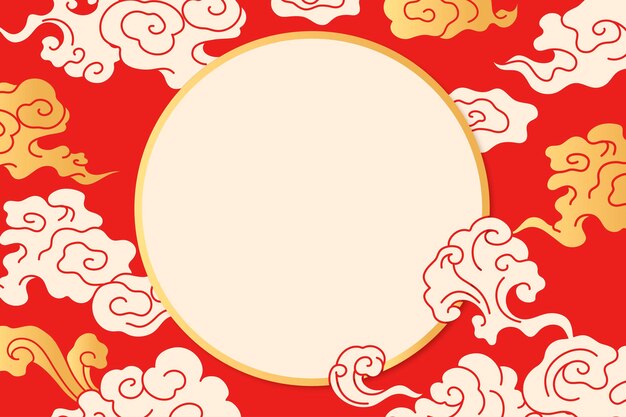 Fondo de marco oriental, vector de ilustración de nube china roja