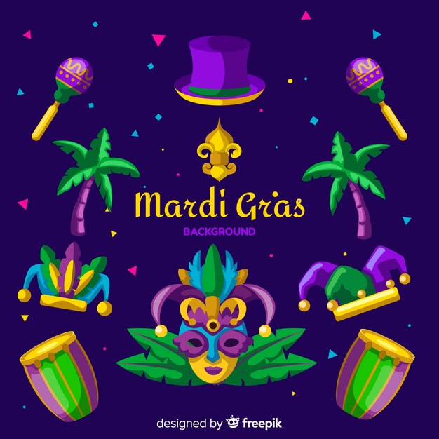 Vector gratuito fondo de mardi gras carnaval en diseño plano