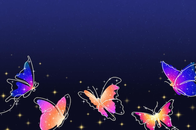Fondo de mariposa brillante, borde violeta estético, ilustración de animal vectorial