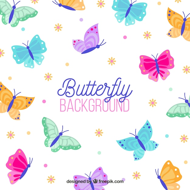 Fondo de mariposas de colores en diseño plano 