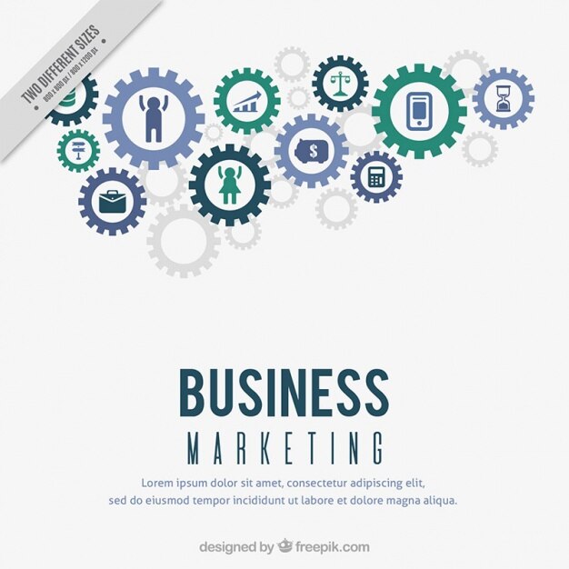 Vector gratuito fondo de marketing con engranajes e iconos