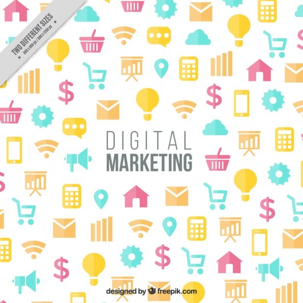 Vector gratuito fondo de marketing con iconos coloridos en diseño plano