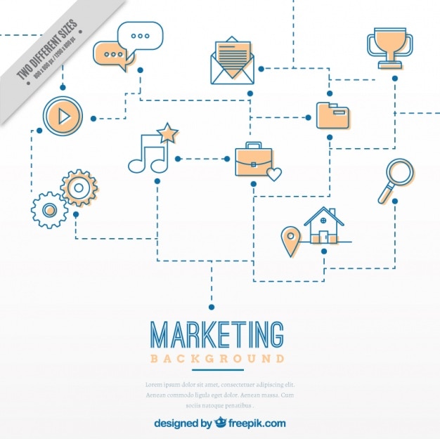 Vector gratuito fondo de marketing con iconos y líneas