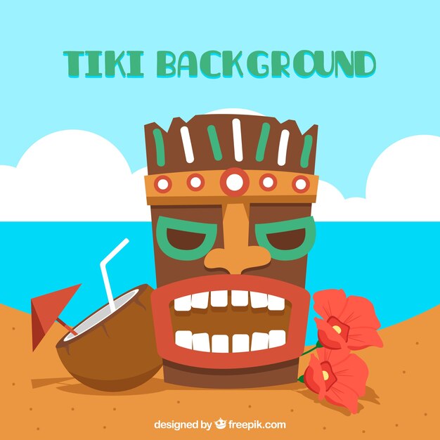 Fondo de máscara tiki en la playa 
