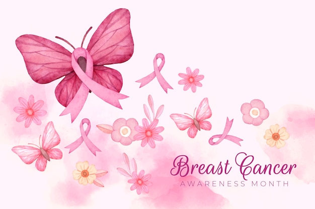 Vector gratuito fondo del mes de concientización sobre el cáncer de mama en acuarela