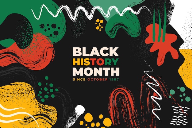 Fondo de mes de historia negro plano dibujado a mano