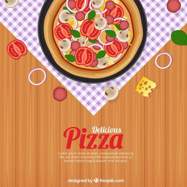 Fondo de mesa con deliciosa pizza