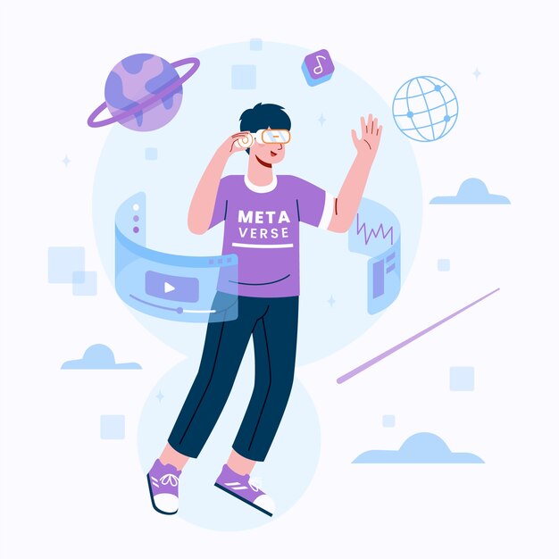 Fondo de metaverso de diseño plano dibujado a mano