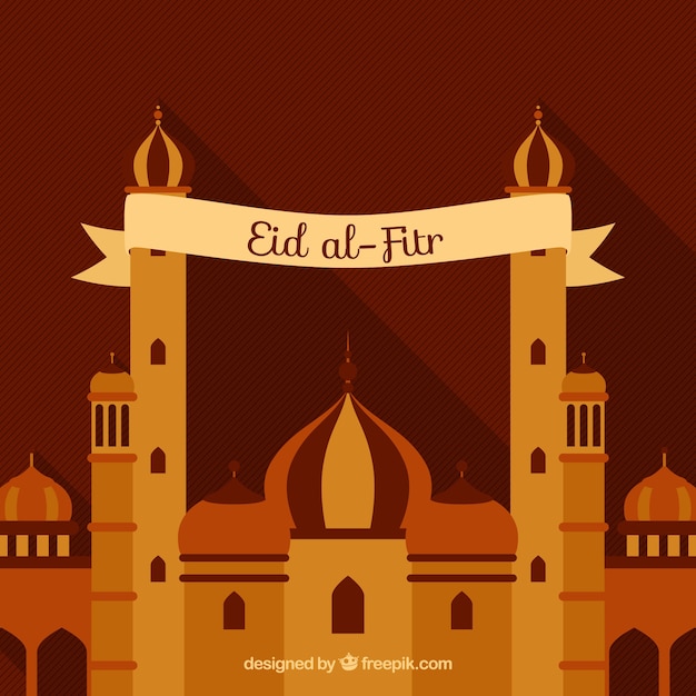 Vector gratuito fondo de mezquita de eid al fitr en diseño plano