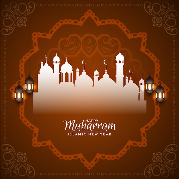 Vector gratuito fondo de mezquita de saludo de año nuevo islámico y feliz muharram elegante