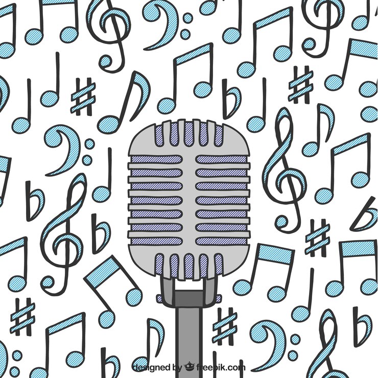 Vector gratuito fondo de micrófono con notas musicales
