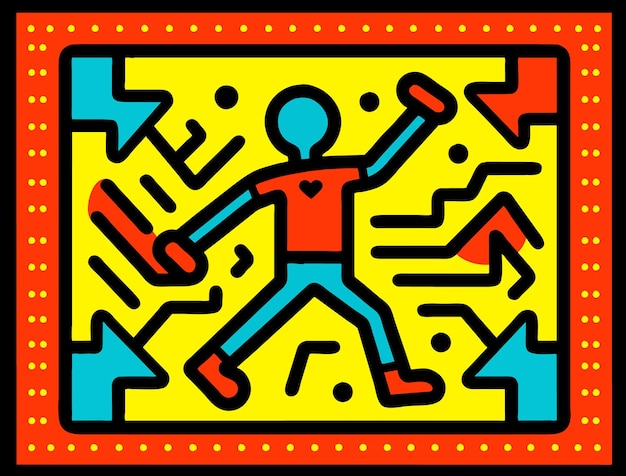 Vector gratuito fondo minimalista de dibujos animados de arte lineal de estilo keith haring