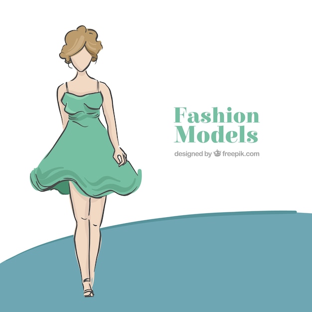 Vector gratuito fondo de modelo con vestido vintage dibujada a mano