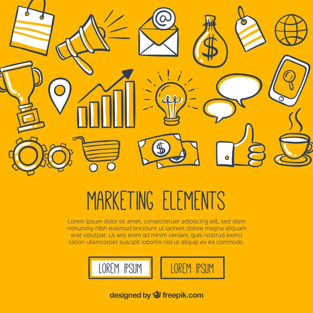 Fondo moderno amarillo con elementos de marketing