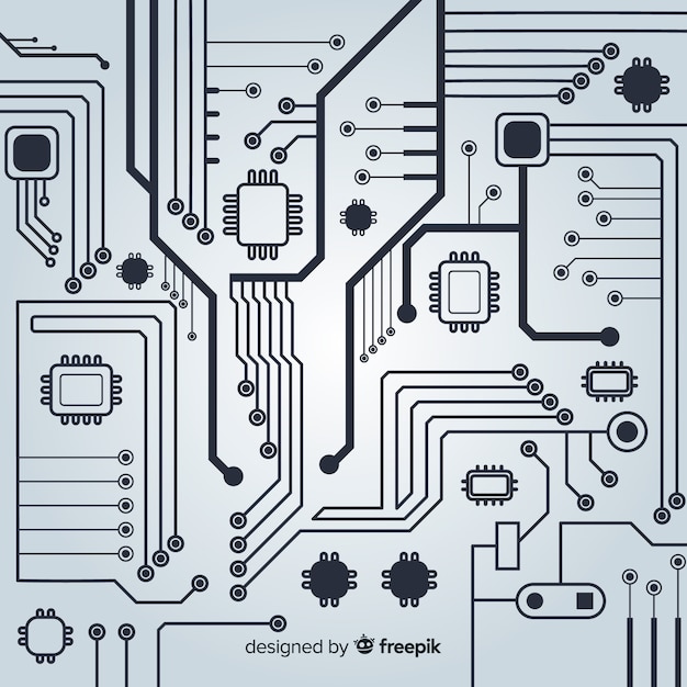 Conjunto de componentes electrónicos: transistor, inductor, microchip,  sensor, módulo wi-fi, cpu, resistor, microprocesador aislado sobre fondo  blanco. ilustración de vector en un estilo de dibujo.