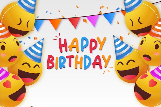 Fondo moderno feliz cumpleaños con emoticonos