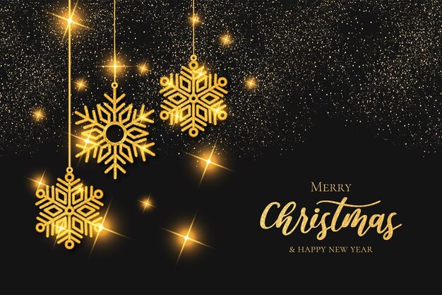 Fondo moderno de feliz Navidad y feliz año nuevo con copos de nieve dorados