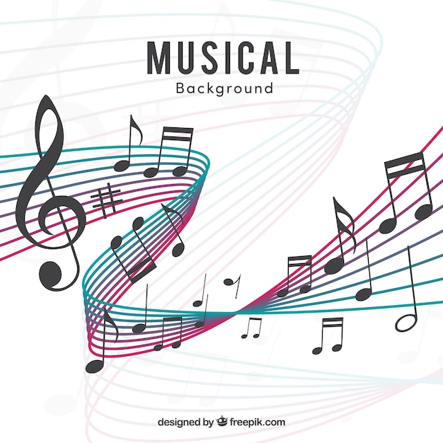Fondo moderno de pentagrama y notas musicales