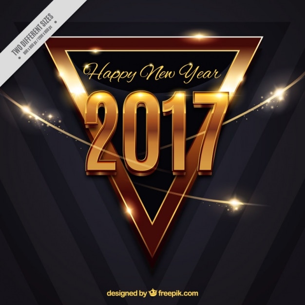 Fondo moderno de triángulo dorado de feliz año nuevo