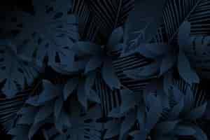 Vector gratuito fondo monocromático realista de hojas tropicales oscuras