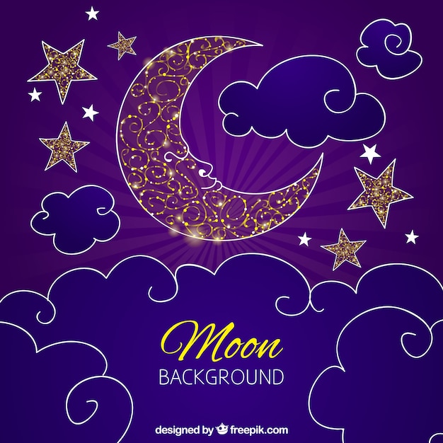 Fondo morado con diseño de luna