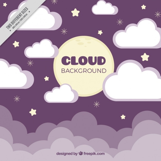 Fondo morado de nubes en diseño plano