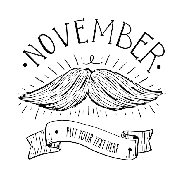 Vector gratuito fondo de movember con bigote dibujado a mano