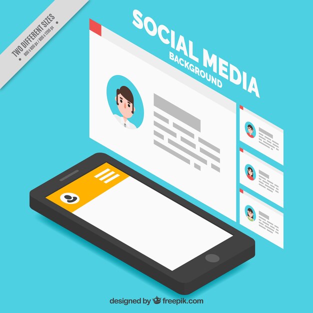 Fondo de móvil y redes sociales en estilo isométrico 
