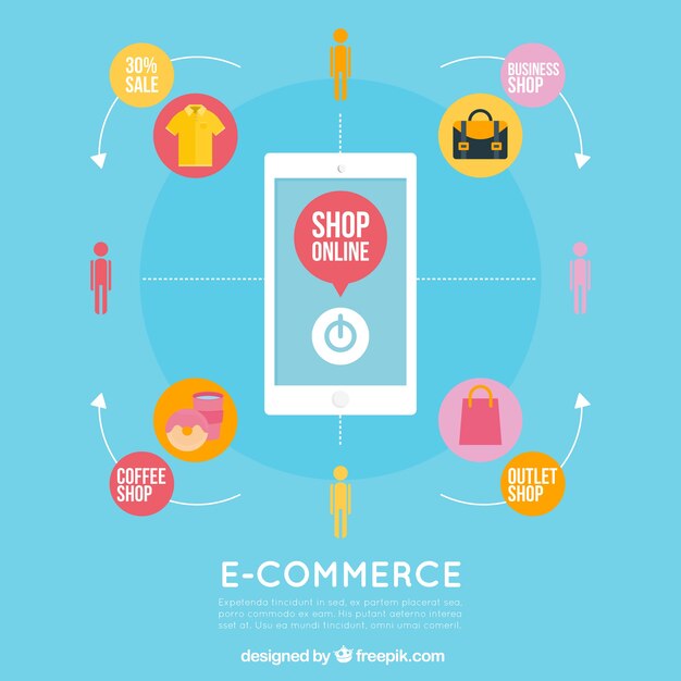 Fondo de móvil y tienda online en diseño plano