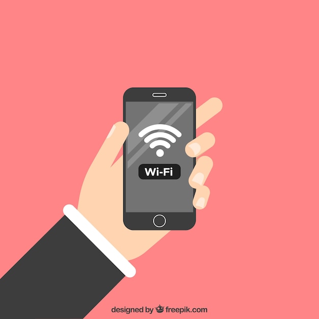 Vector gratuito fondo de móvil con wifi en diseño plano