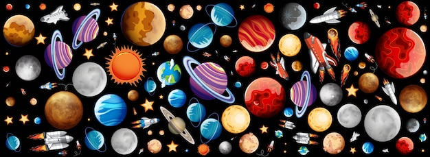 Fondo con muchos planetas en el espacio