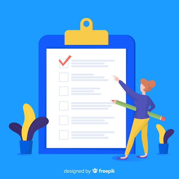 Vector gratuito fondo mujer confirmando lista de comprobación gigante