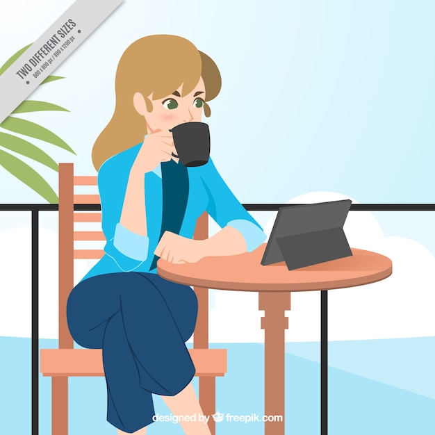 Fondo de mujer de negocios tomando un café 