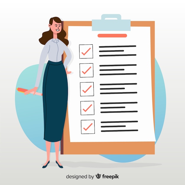 Fondo mujer trabajando en lista de comprobación