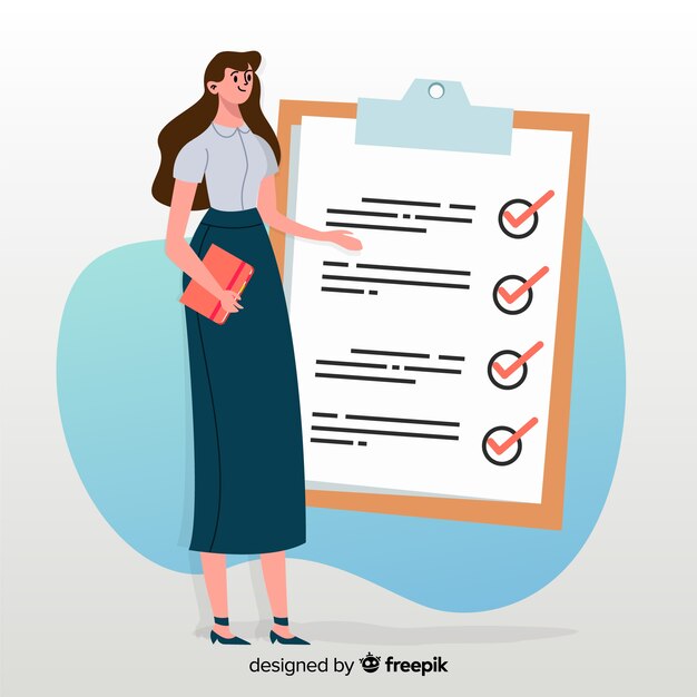 Fondo mujer trabajando en lista de comprobación